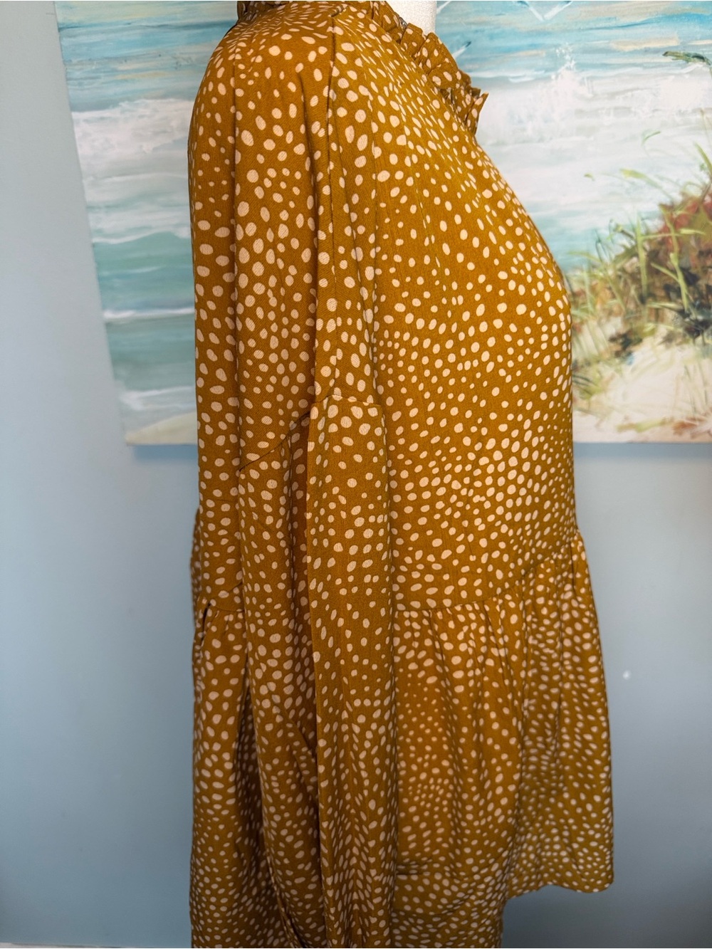 Dotted Mustard Peasant Tunic - Women Tops - Picture 7 of 9